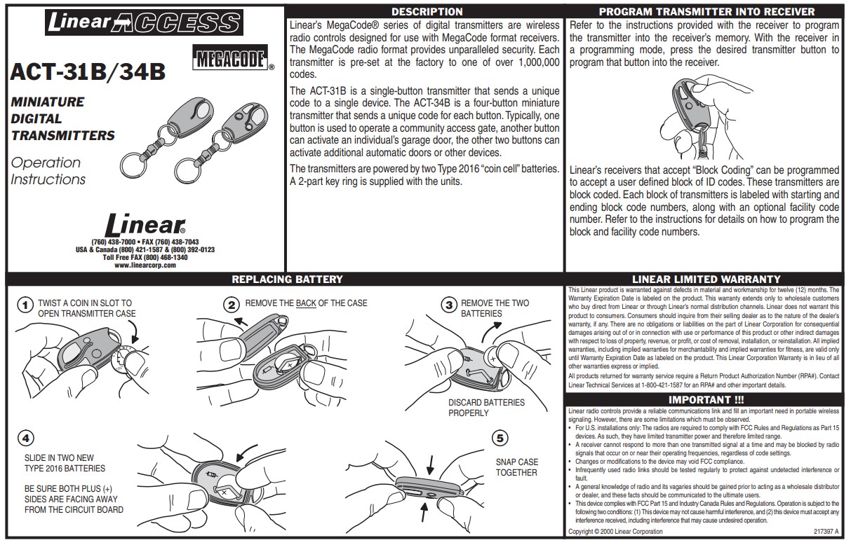 ACT-34B instruction sheet
