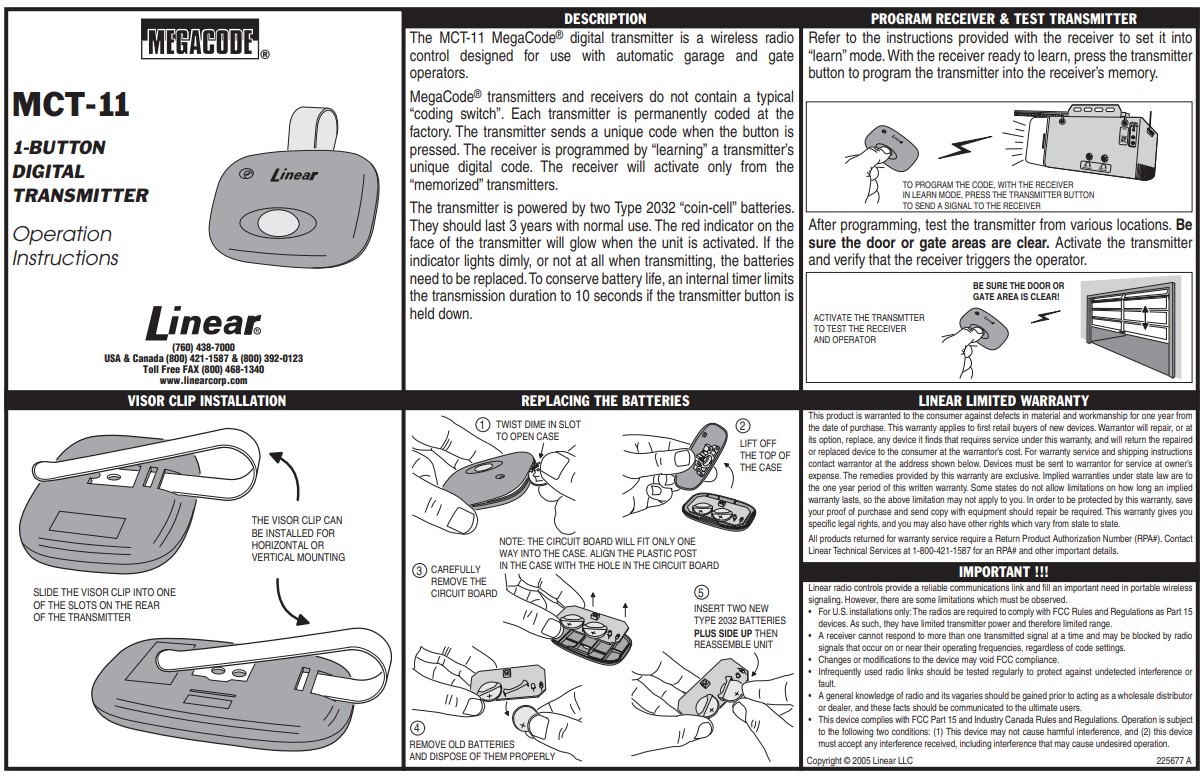 MCT-11 / MCT-3 instruction sheet