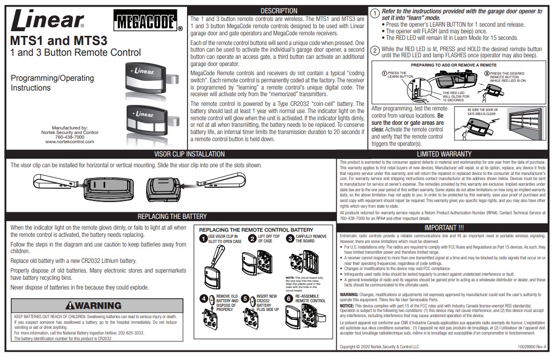 MTS-1 and MTS-3 instruction sheet