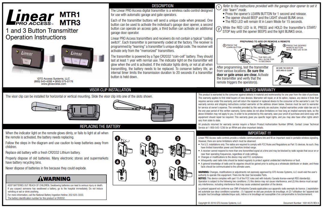 MTR-1 instruction sheet