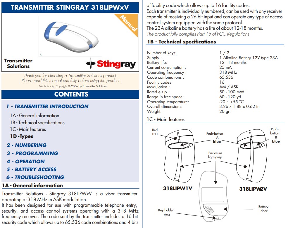 Stingray instruction sheet